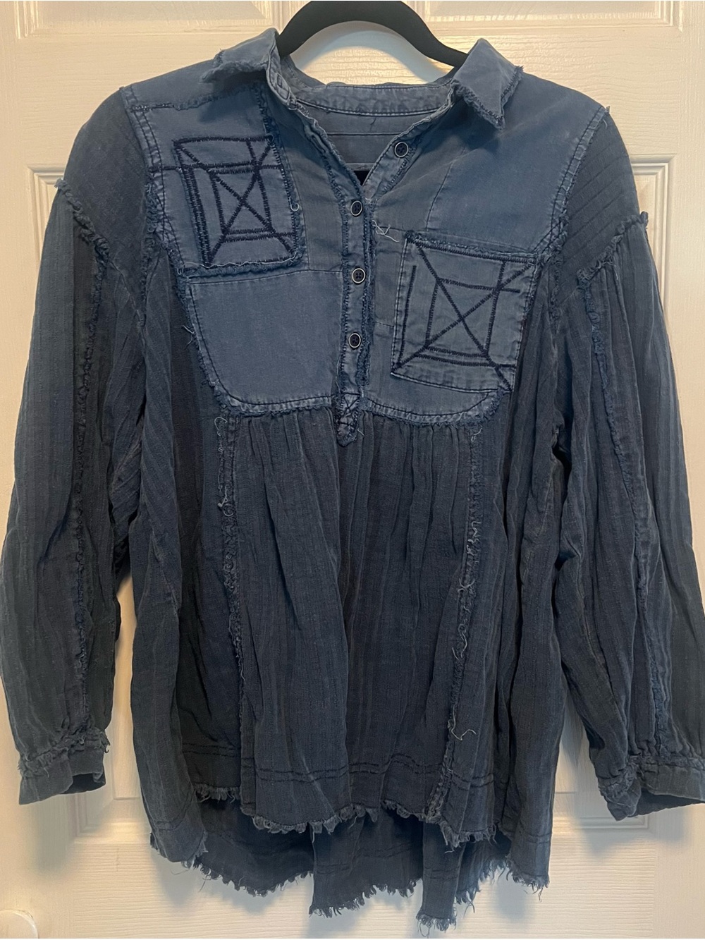 We The Free Indigo Blue Peasant Blouse